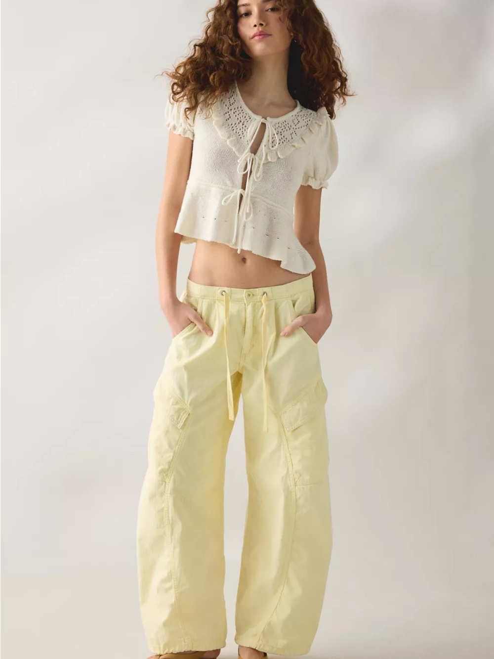 Kimchi blue sabrina fly away Cream Crochet-Trim Tie-Front Top - Picture 4 of 4